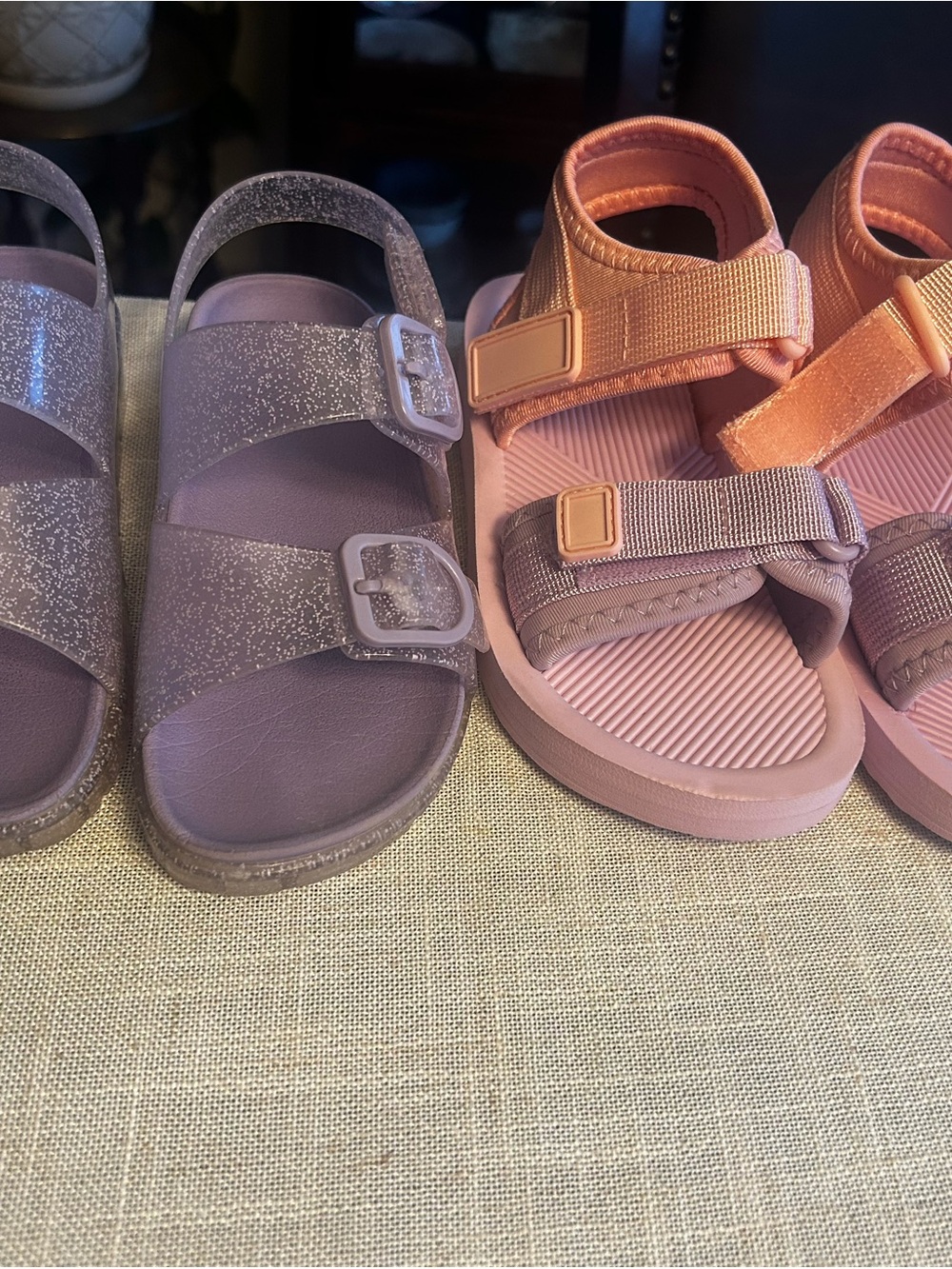 Kids Adjustable Pink and Mauve Double-Strap Sandals & a Jelly Sandal 🩴